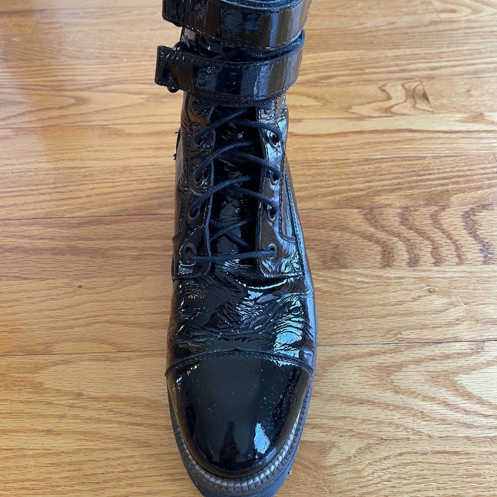 Black Patent Leather Combat Boots Lug Sole Chunky